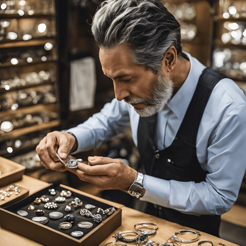 buyer london inspecting silver jewellery